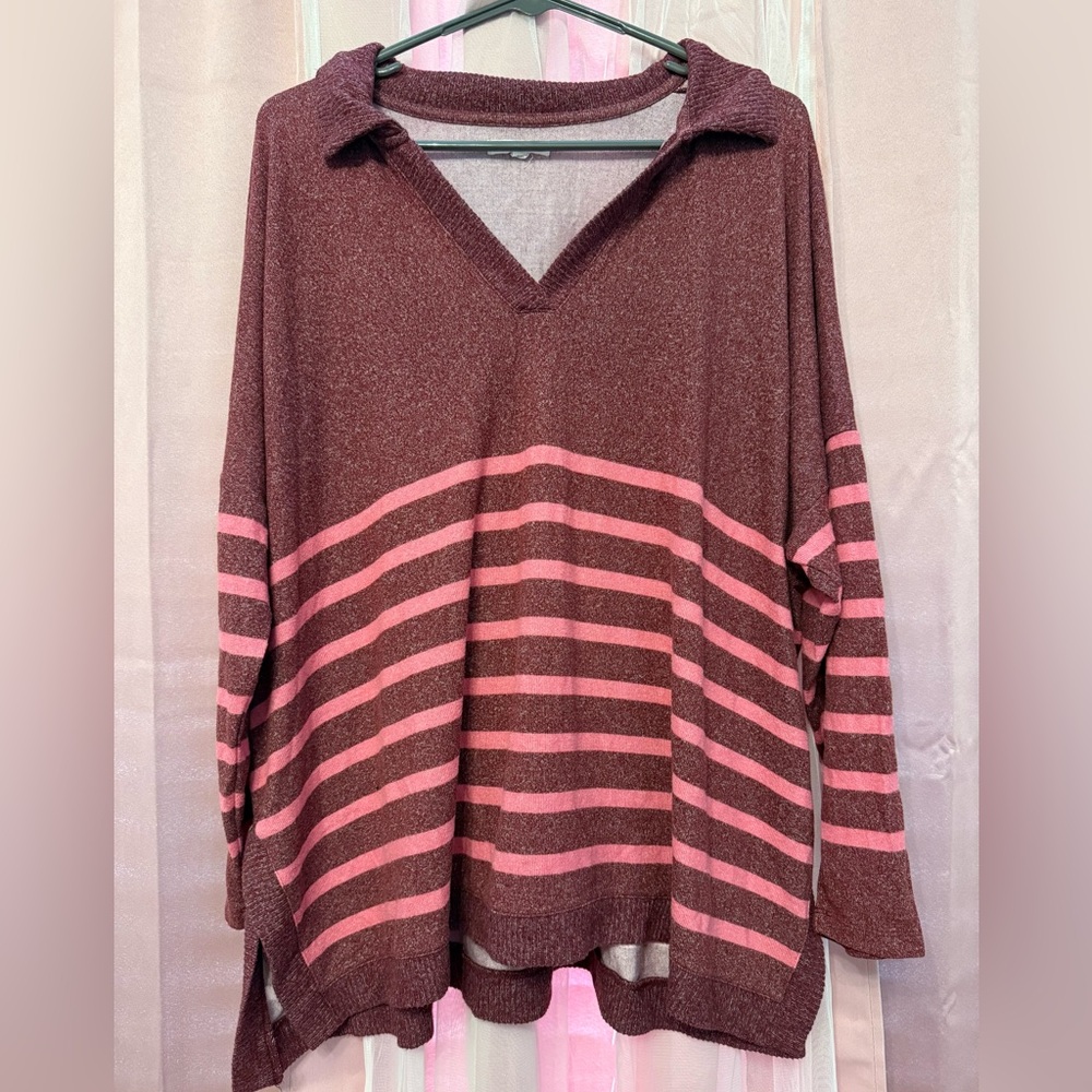 Maurices Burgundy and Pink V-Neck Sweater